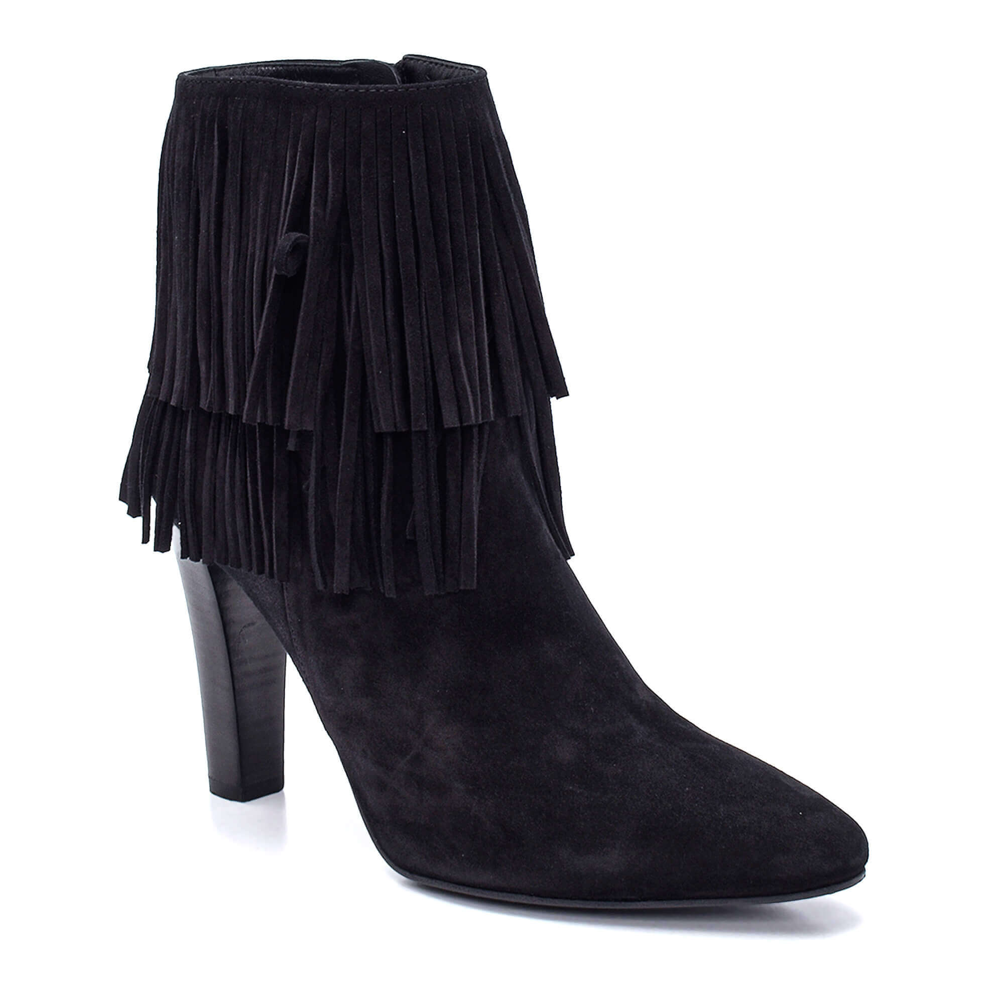 Yves Saint Laurent - Black Suede Fringed High Heel Lily Ankle Boots